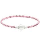 Pulseira De Couro Legitimo Rosa Com Fecho Em Banho Prata