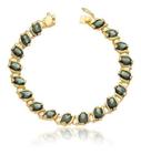 Pulseira De Ouro 18k Puro Pedras Verdes Fecho Gaveta Pl01