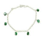 Pulseira Elo Pedra Verde Infantil 15 Cm Prata Legitima 925