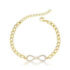 Pulseira elo trabalhado com passante infinito cravejado 
