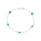 Pulseira Feminina Choker De Prata 925 Verde Coração Zircônia