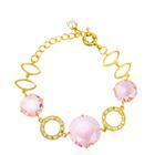 Pulseira feminina pedra redonda rosa banhada a ouro 18k