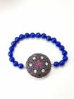 Pulseira Feminina Prata Turca 925 Pedras Fio Silicone Azul