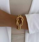 Pulseira Feminino Correntaria Veneziana Elos Duplo Sinal Nó Folheado Ouro Dourado com Prata Luxo Tendência Moda