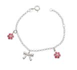Pulseira infantil de prata com lacinho e flores com resina
