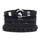 Pulseira Masculina Bracelete De Couro e Pedras Presente Moda Atual Homem Estilo Casual Conjunto Combo Kit Ajustável