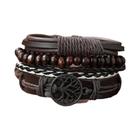 Pulseira Masculina De Couro Pu Tecido Artesanal Preto Conjunto De 3 Pulseiras Trançadas Vintage