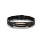 Pulseira Masculina Em material sintético Com Placa Negra Em Aço Rosê