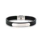 Pulseira Masculina Em material sintético Preto Com Placa Lisa Em Aço