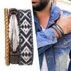 Pulseira Masculina Marrom Tribal Pena Ajustável