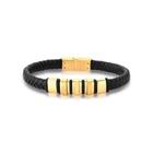 Pulseira Masculina material sintético Preto Trançado E Stoppers Em Aço