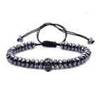 Pulseira Masculina Pedra Hematita Facetada Pingente Caveira