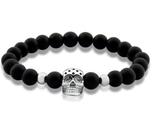 Pulseira Masculina Pedras Vulcânicas Caveira Aço Preta