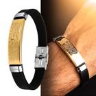 Pulseira Masculino aço inox dourado pingente pai nosso