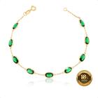 Pulseira Ouro 18k 750 Com Pedras Ovais 7mm - 19cm Verde Esmeralda