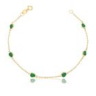 Pulseira Ouro 18k 750 Com Pedras Zircônias Coração 4mm - 18cm Verde Esmeralda