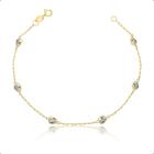 Pulseira Ouro 18k Pedras Zircônias Coração 4mm 20cm