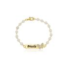 Pulseira Personalizada Com Perola E Nome Folheado Em Ouro 1