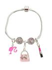 Pulseira Prata Com Berloques Barbie Girl Fashion Rosa Pink