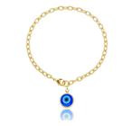 Pulseira Rosemary Corrente Elos com Pingente Olho Grego azul escuro banhada em ouro 18k