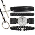 Pulseiras Masculinas Kit C/04 São Bento + 2 Colares Cruz Fé Top de Linha