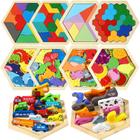 Puzzle Toy Liliful Wooden Hexagon Tangram para crianças de 6 anos ou mais