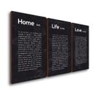 QADR22-Kit 3 Quadros Decorativos Home Life Love 50x90cm