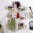 QL DESIGN 360 graus rotação vidro organizador de maquiagem, vitrine de perfume e armazenamento cosmético, ótimo para banheiro, cômoda, bancada (ouro)