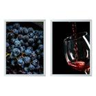 Quadrinhos Para Bar Vinho Wine Uva Moderno Bebidas Kit 2 Placas Decorativas Com Moldura e Vidro