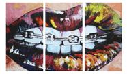 Quadro 3 Telas Dentes Abstrato "