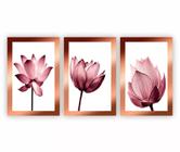 Quadro 3 Telas Flor Rose Gold "