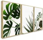 Quadro 3 Telas Folhas Verdes Tropical "