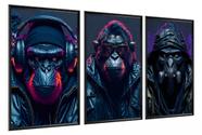 Quadro 3 Telas Macacos Gamer"