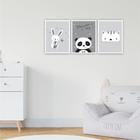 Quadro 40x90cmCoelho Urso Gato Cinza Moldura Vidro