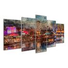 Quadro 5 Peças Roda Gigante Paisagem Ponte Mar Vista Mosaico