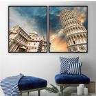 Quadro 60x100cm Torre De Pisa Azul Moldura Vidro