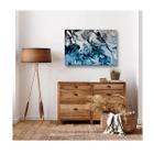 Quadro Abstrato Blue Silver Premium Canvas Moldura Luxo Vidro Proteção Decoração