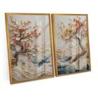 Quadro Abstrato Coast Wisdom Tree Kit 2 Telas C/ Moldura e Vidro Decorativo Para Sala Quarto Hall - Bimper