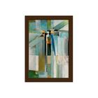 Quadro Abstrato Geométrico Pintura Moldura Marrom 33x43cm