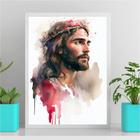 Quadro Aquarela Jesus Cristo 24x18cm - Vidro Branca