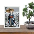 Quadro Arte Oriental Gato Samurai 24x18cm - com vidro