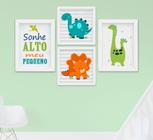 Quadro Bebê Infantil Menino Dinossauro Sonhe Alto Kit 4 Peças