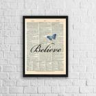 Quadro Borboleta Azul Believe 24X18Cm Madeira Branca