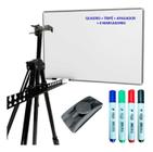 Quadro Branco Lousa 100X70 Kit com suporte Tripé Apagador 4 Marcadores Grande Escolar