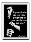 Quadro Bruce Lee Frase Arte Marcial Moldura Branca Decoração