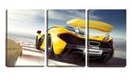 Quadro canvas 30x66 carro amarelo game 3d