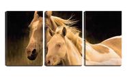 Quadro canvas 30x66 dois cavalos fundo preto