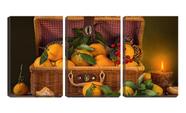 Quadro canvas 45x96 mala de vime com tangerinas