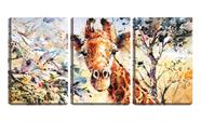 Quadro canvas 55x110 arte girafa desenho aquarela