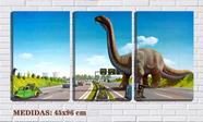 Quadro canvas 55x110 dinossauro na estrada retrô